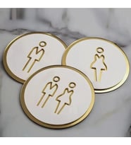 Erkek Kadın Wc Kapı Tabelası  Altın Kenarlı Modern Tuvalet Simgesi Seti (3'lü)