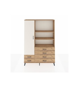 Arges Dolap 7 Raflı 6 Çekmeceli Tek Kapaklı  132x30x195 Çam-Aytaşı/Çam