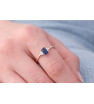 Onseva Kuyumculuk Emerald Cut Mavi Taşlı Zarif Yüzük 14 Ayar Altın