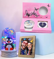 Size Özel Fotoğraflı Renkli Led Işıklı Fanus & İstiridye İnci Kolye Hediye Seti (Model 9)
