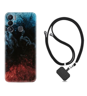 Tecno Pova Neo Kılıf Resimli Boyun Askılı İpli Desenli Silikon Red Blue Black Abstact 1386