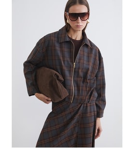 LCW Vision Kahverengi Gömlek Yaka Ekose Oversize Kadın Ceket