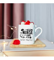 Hemşire ( Nurse Life ) Tasarımlı Ahşap Tabaklı Kişiye Özel Türk Kahvesi Fincanı