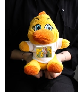 Kişiye Özel Fotoğraflı Tişörtlü Turuncu Renk Peluş Ördek 22cm