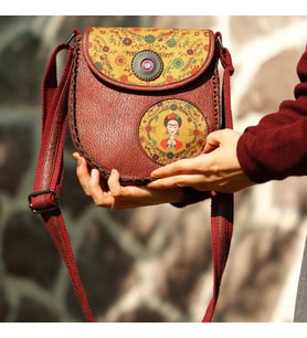 Klasik Frida Çapraz Örgülü Kol Çantası Etnik Bohem Style - Bordo