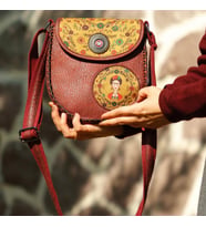 Klasik Frida Çapraz Örgülü Kol Çantası Etnik Bohem Style - Bordo