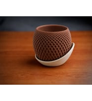 3D Baskı Küre Saksı - Kafes Dokulu İki Parçalı Dekoratif Saksı - Kahverengi-Bej