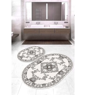 Dijital Baskılı Kaymaz Taban Yıkanabilir Oval 2'li Klozet Takımı Banyo Paspası NOKZ-HK-116 (Çok Renkli)