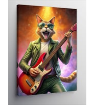 Kanvas Tablo Bas Gitar Çalan Kedi