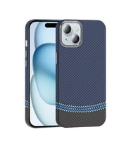 Apple iPhone 15 Uyumlu Kılıf M-safe Şarj Özellikli Karbon Fiber Görünümlü Zore Gros Kapak (Lacivert-Siyah)