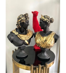 Afrodit Ve Apollon İkili Heykel Takım Büst (Siyah-Sarı)