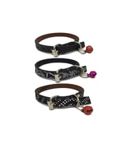 Zilli Deri Kedi Tasması 3'lü Set 30 cm