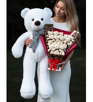 Hediye Seti - 90cm Peluş Ayıcık ve 12 Ayıcıklı Buket - Kiz Arkadas - Sevgili - Kiz Kardes - Anne