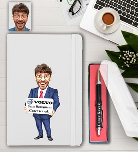 Kişiye Özel Volvo Satış Danışmanı Karikatürlü Defter ve Kalem