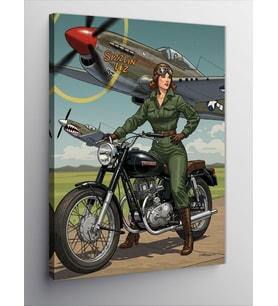 Kanvas Tablo Retro Motosiklet Ve Pilot