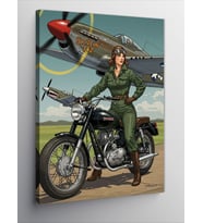 Kanvas Tablo Retro Motosiklet Ve Pilot