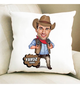 Kişiye Özel Yakışıklı Kovboy Karikatürlü Yastık