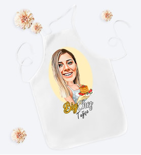 BK Gift Kişiye Özel Kadın Big Chef Karikatürlü Beyaz Mutfak Önlüğü-1