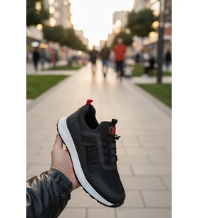 Enoch Erkek Siyah Akıllı Bağcıklı Yürüyüş Ayakkabısı - Bağcık Bağlamasız Pratik Sneaker