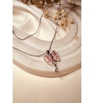Fiyonk Model Pembe Zirkon Taşlı Tasarım Gümüş Renk Kadın Çelik Kolye