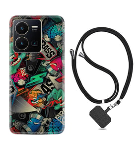 Vivo Y22 Kılıf Resimli Boyun Askılı İpli Desenli Silikon Series Bass 1886