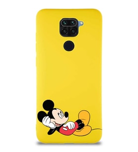 Xiaomi Redmi Note 9 Soft Premier Kapak Mickey Mouse-F Tasarımlı Silikon Kılıf - Sarı (Şeffaf)