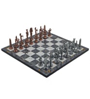 Gifthome Metal Satranç Takımı/Seti;Büyük,Mısır,Antik Taş ve Gri Mermer Desenli Satranç Tahtası (Çok Renkli)