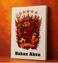 BK Gift Kişiye Özel Sarı Kırmızı 5 Yıldız Aslan Taraftar Tasarımlı Kanvas Tablo-6, Taraftar Hediyesi, Doğum Günü Hediyesi, Arkadaşa Hediye