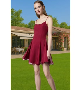Astarlı Şık Mini Abiye Elbise Polyester Elastan Dokuma Kumaş Profesyonel Görünüm Özel Tasarım (Bordo)