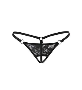 Siyah Dantelli Özel Bölgesi Açık G-String TM1167