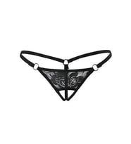 Siyah Dantelli Özel Bölgesi Açık G-String TM1167