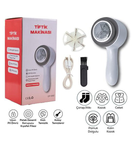 USB Şarjlı Altı Bıçaklı Tiftik Temizleme Makinesi Kumaş Tüy Alma Cihazı Hızlı Kolay Güvenli Temizlik (Beyaz)