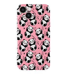 Apple iPhone 14 Uyumlu Lansman Kılıf Panda Tasarımlı İçi Kadife Kapak-Pembe (Şeffaf)