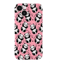 Apple iPhone 14 Uyumlu Lansman Kılıf Panda Tasarımlı İçi Kadife Kapak-Pembe (Şeffaf)