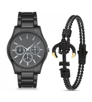 Forentina Erkek Siyah Metal Kol Saati Bileklik Kombin Set PS2551