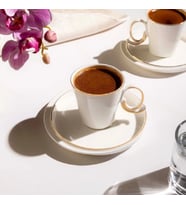 Nehir Stella 6 Kişilik Porselen Kahve Fincan Takımı (Beyaz Gold)
