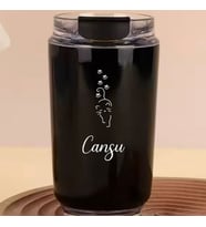 Kişiye Özel Retro Stil 240ml Vakumlu Isı Korumalı Kedi Baskılı Termos Kupa (Siyah)