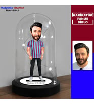 KİŞİYE ÖZEL ERKEK TRABZON - Bordo mavi TARAFTAR TASARIMLI IŞIKLI KARİKATÜR FANUS BİBLO