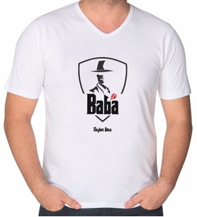 BK Gift Kişiye Özel İsimli Baba Godfather Tasarımlı V Yaka Tişört-15 (Beyaz)