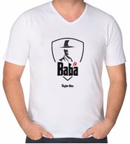BK Gift Kişiye Özel İsimli Baba Godfather Tasarımlı V Yaka Tişört-15 (Beyaz)