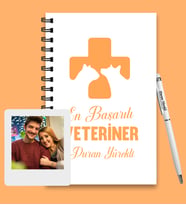 Kişiye Özel Veteriner Tasarımlı Ahşap Defter Kalem & Instagram Çerçeve Hediye Seti