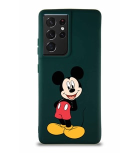 Samsung Galaxy S21 Ultra Soft Premier Kapak Mickey Mouse-B Tasarımlı Silikon Kılıf - Yeşil (Şeffaf)