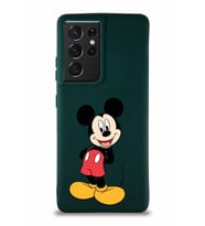 Samsung Galaxy S21 Ultra Soft Premier Kapak Mickey Mouse-B Tasarımlı Silikon Kılıf - Yeşil (Şeffaf)
