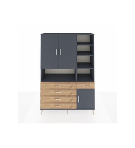 Hyperion Dolap 8 Raflı 5 Çekmeceli 3 Kapaklı 132x44x195 Antrasit-Antrasit/Çam