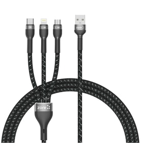 Tüm Telefon ve Tabletler İçin Type-C, Lightning, Micro USB, Data ve Hızlı Şarj Kablosu (1.5Metre) (Siyah)
