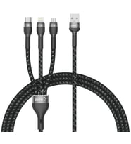 Tüm Telefon ve Tabletler İçin Type-C, Lightning, Micro USB, Data ve Hızlı Şarj Kablosu (1.5Metre) (Siyah)