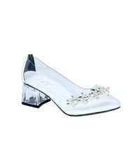 Trendyshose 03744 Şeffaf Taşlı 5 cm Topuk Kadın ayakkabı (Beyaz)