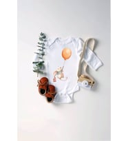 Unisex Bebek Balonla Uçan Farecik Baskılı Body Zıbın