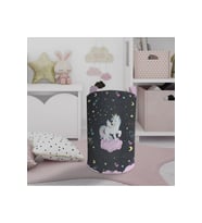 MEKTA HOME BEBEK VE ÇOCUK ODASI Pembe Bulut Üzerinde Unicorn Desenli Siyah Oyuncak Sepeti