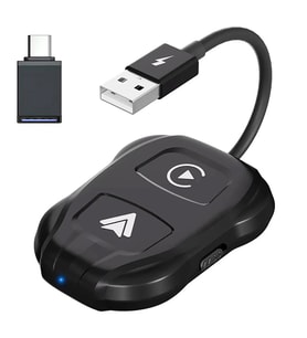 Ally İPhone-Android Kablosuz Carplay Dongle 5Ghz Adaptör Çevirici USB+Type-C Adaptör (Siyah)